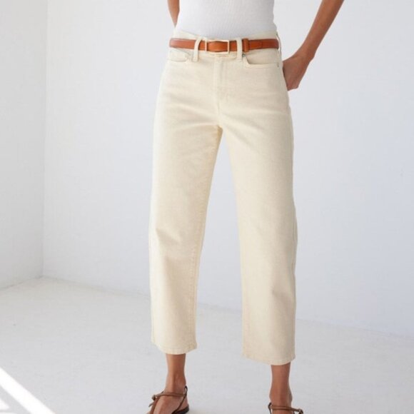 AYR Jeans Women 33 Cream The Beat Drop Barrel Leg Straw Hat Coastal Quiet Luxury